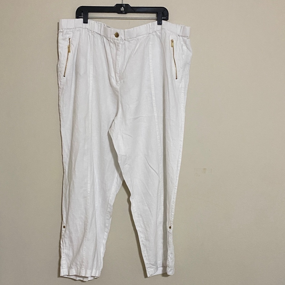 Calvin Klein Stylish White Pants women 3XL. Linen casual office beach lagenlook